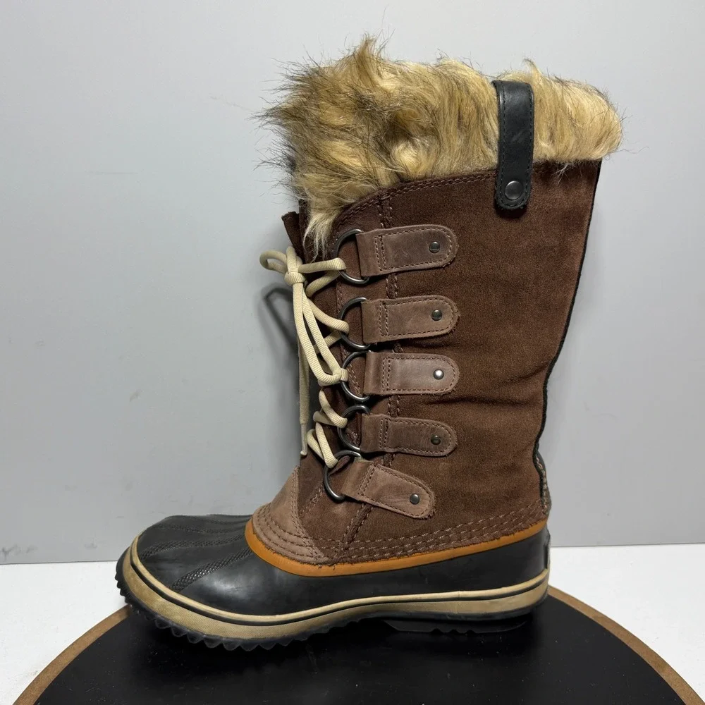 Sorel‎ Tofino Winter Boots Women Size 8 Waterproof Suede Brown Black Faux Fur